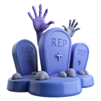 Spooky 3D Graveyard Illustration with Gravestones and Hands Emerging png