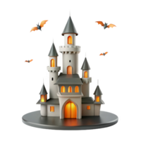 Haunted Castle with Bats and Glowing Windows png