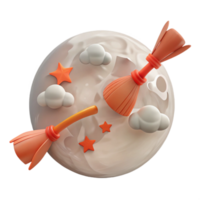 3D Render of Broomsticks, Clouds, and Stars on a Round Surface png
