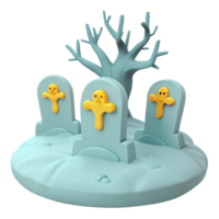 3D Render of Cartoon Graveyard with Skeletons png