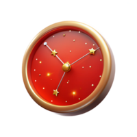 Red Clock with Gold Stars and Time png