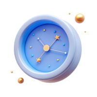 3D Render of a Blue Clock with Gold Stars png