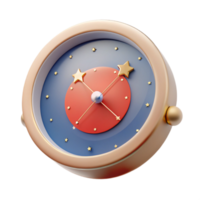 3D Rendered Clock with Stars and Red Circle png