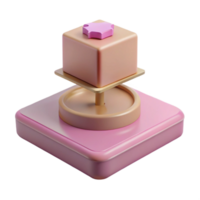 3D Render of Square Cake with Pink Frosting on a Display Stand png