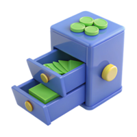 3D Render of a Blue Drawer with Green Objects png