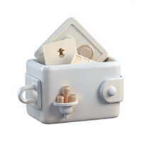 3D Render of a White Wallet with Open Flap and Objects Inside png
