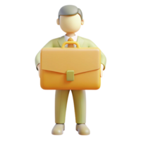 3D Cartoon Character Holding Briefcase png