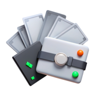 3D Render of a Wallet with Cash, Buttons, and a Buckle png