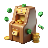 3D Rendered Slot Machine with Coins and Jackpot png