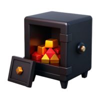 Open Safe with Gold and Red Geometric Shapes png
