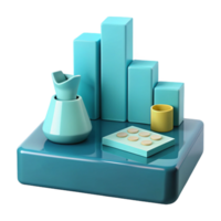 3D Rendered Still Life with Bar Graph, Vase, and Pill Container png