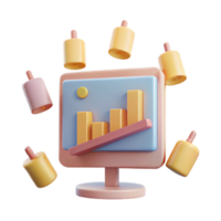3D Rendered Graphic of a Bar Chart with an Upward Trend and Surrounding 3D Cylinders png