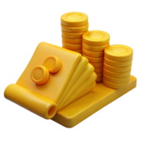 3D Render of Stacked Gold Coins and a Book png