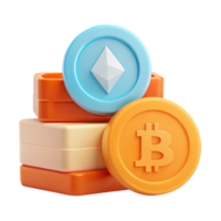 Cryptocurrency Coins Stacked Bitcoin and Ethereum 3D Render png