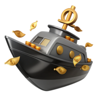 Golden Boat with Coins and a Symbol on Top png