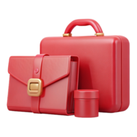 Red Leather Briefcase, Clutch, and Round Case Set png