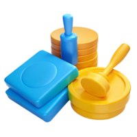 3D Rendered Objects Yellow and Blue Stacked Shapes png