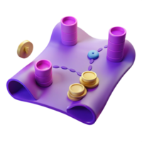 3D Render of a Purple Game Board with Cylinders, Coins, and a Blue Circle png