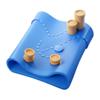 3D Rendered Treasure Map with Coins and a Dotted Path png