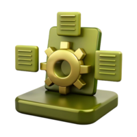 3D Illustration of a Gold Gear with Green Bars and a Platform png