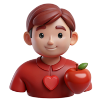 Smiling 3D Cartoon Character Holding an Apple and a Heart png