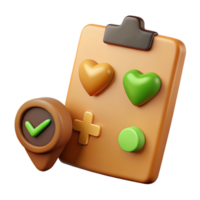 3D Render of a Clipboard with Hearts, Plus Sign, and Check Mark png