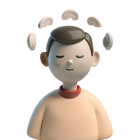 Relaxed 3D Character with Calm Expression and Floating Objects png
