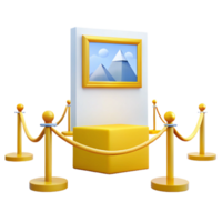 Golden Rope Barriers Surround a White Gallery Display with a Framed Image png