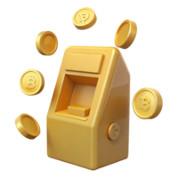 3D Rendering of a Gold ATM Machine with Bitcoin Coins png