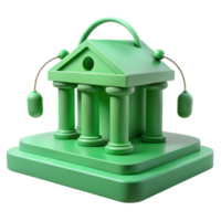3D Green Building with Columns on a Platform png