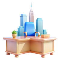 3D Render of a Desk with a View png