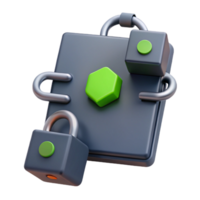3D Illustration of a Secure Box with Padlocks, a Hexagon, and a Circle png