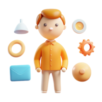 3D Cartoon Character with Surrounding Objects png