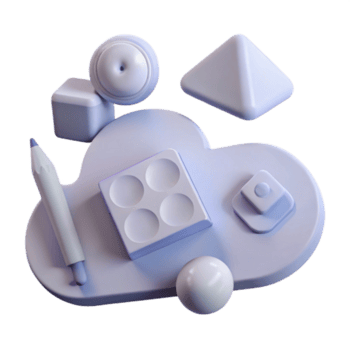 3d rendido nuvem com geométrico formas e uma lápis png