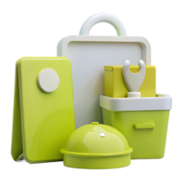 Green 3D Rendered Objects A Tote Bag, A Box, A Stand, and a Dome png