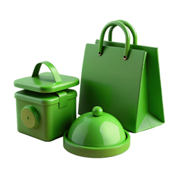 verde compras bolsa, caixa, e cúpula 3d rendido objetos png