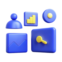 3D Icons User, Chart, Magnifying Glass, and Graph png