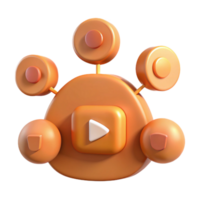 3D Render of Play Button with Connected Circles png