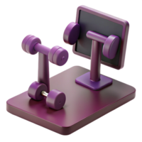 Purple Dumbbell and Monitor Icon 3D Render png