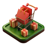 compras carrinho com presentes e bolsas - 3d ilustração png