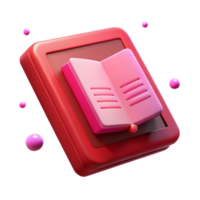 3D Render of an Open Book Icon in a Red Square png