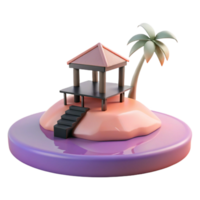 3D Render of a Tropical Island with a Gazebo and Palm Tree png
