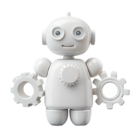 White Robot with Cogs Automation and Innovation png