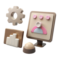 3D Rendered Icons Computer, Settings, Bar Chart, Button png
