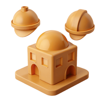 3d rendido laranja cúpula construção com dois adicional cúpulas png