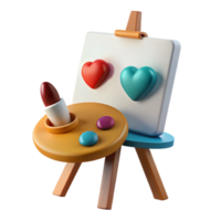 3D Rendering of an Easel with Paint Palette and Lipstick png