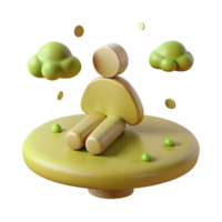 3D Rendered Person Sitting on a Platform with Clouds png