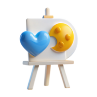 3D Render of Heart and Moon on Easel png