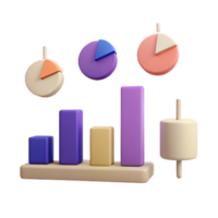 3D Rendered Charts Graphs for Data Visualization png
