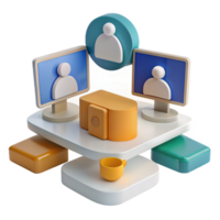 3D Illustration of Online Collaboration with Computers and a Coffee Cup png